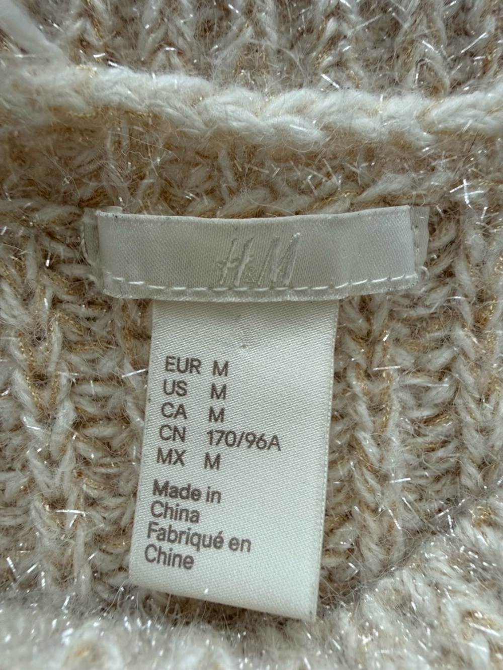 H&M Cream Sparkle Chunky Jumper Long Sleeve Top - Size Medium - Picture 4 of 14